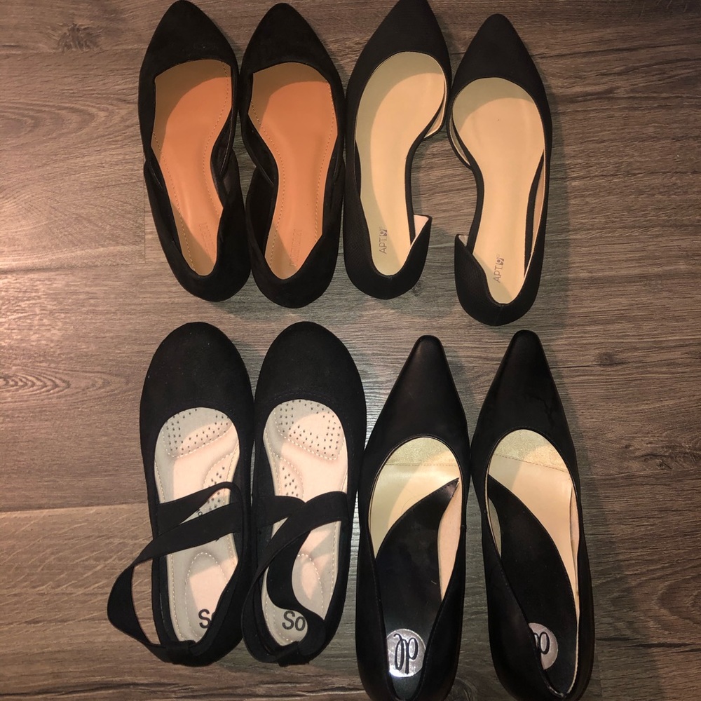 Set of 4 Black Flats / Work Shoes